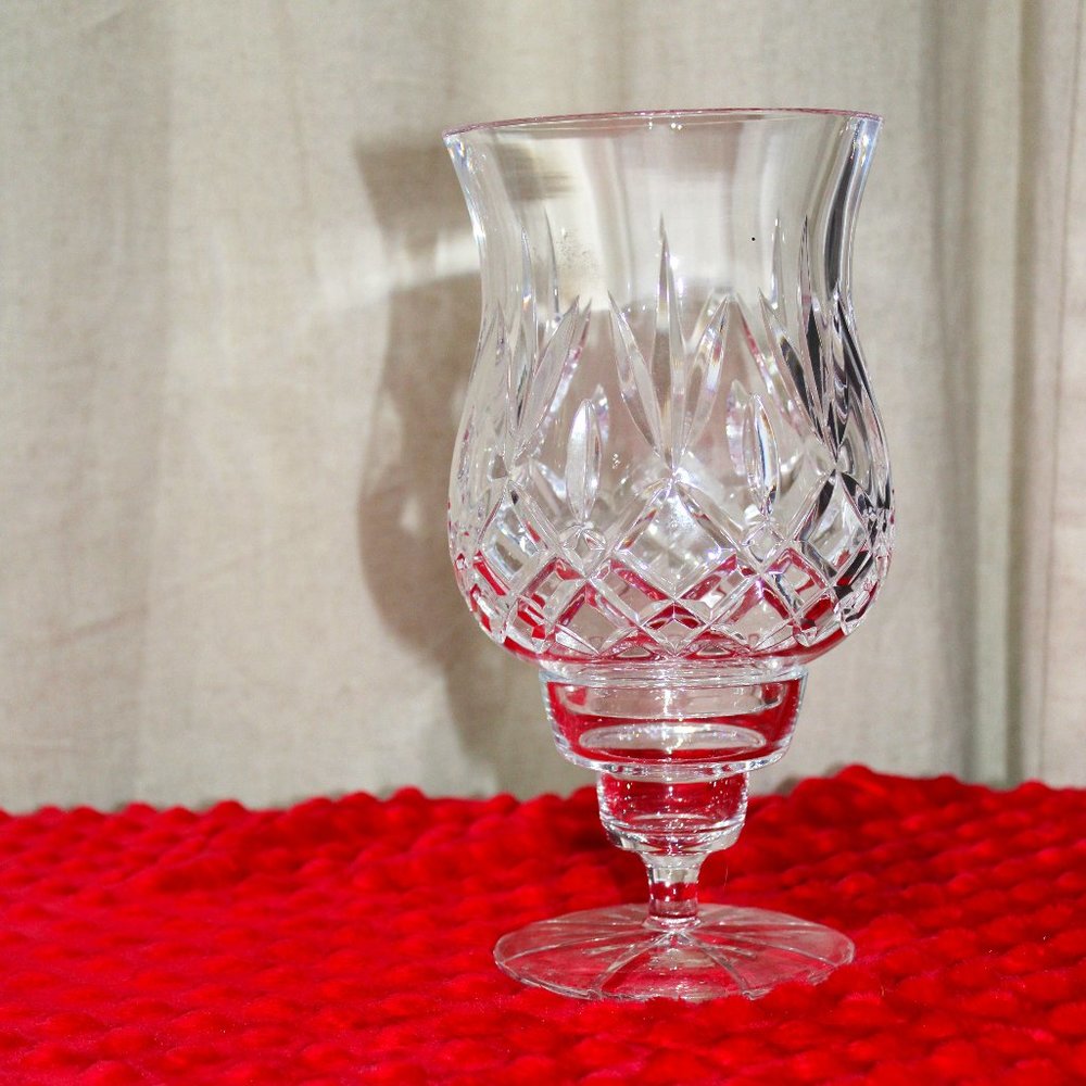 Vintage Oneida Lead Crystal Hurricane Lamp Candle Holder Hand Cut Blown 8 3/4"